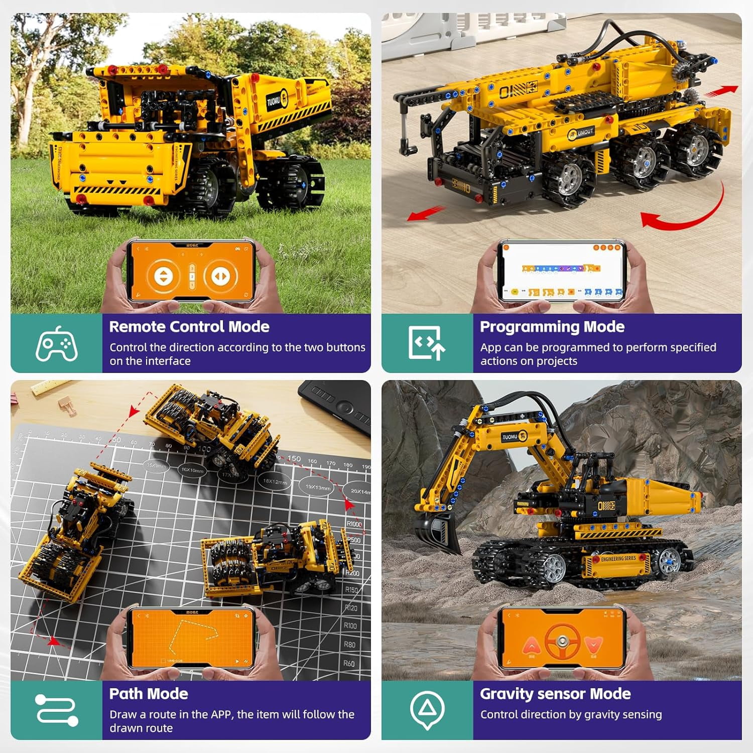 Technic robot building block compatible with Lego-technic,5 in 1 STEM Building Block Set Remote Control and AppControlledExcavator/Crane/Truck/Bulldozer/Roller, Programable Technic-project robots