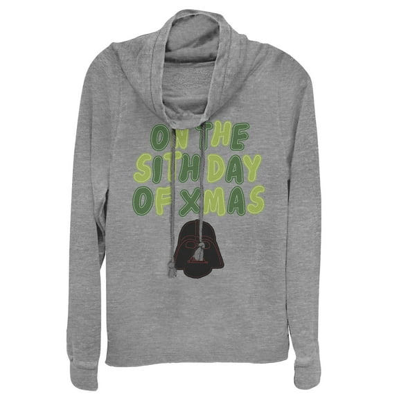 Junior's Star Wars Christmas Sith Day  Cowl Neck Sweatshirt Gray Heather Small