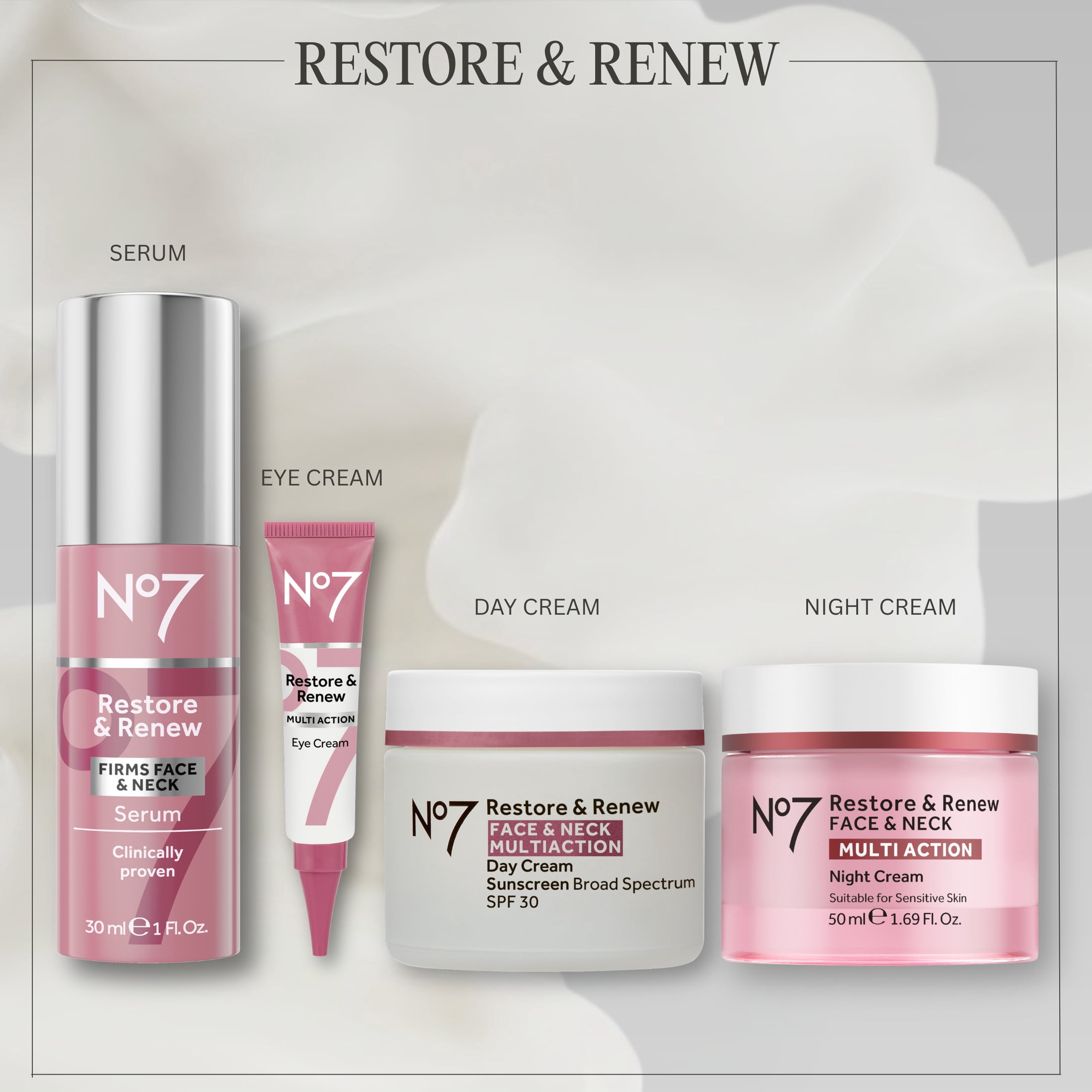 No7 Restore & Renew Face & Neck Multi Action Sunscreen Broad Spectrum SPF 30 Day Cream 1.69 fl oz
