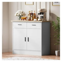Buffet Cabinet with Storage - Buffets & Sideboards Kitchen Storage Cabinet, Wood Console Table Coffee Bar Accent Cabinets for Living Room Dining Room Entryway Small 2 Doors & Drawers, White