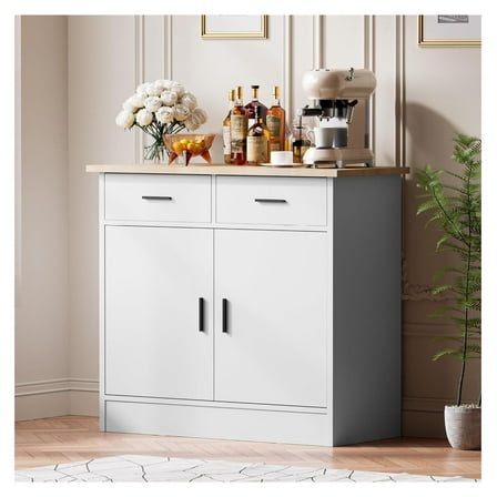 Buffet Cabinet with Storage - Buffets & Sideboards Kitchen Storage Cabinet, Wood Console Table Coffee Bar Accent Cabinets for Living Room Dining Room Entryway Small 2 Doors & Drawers, White