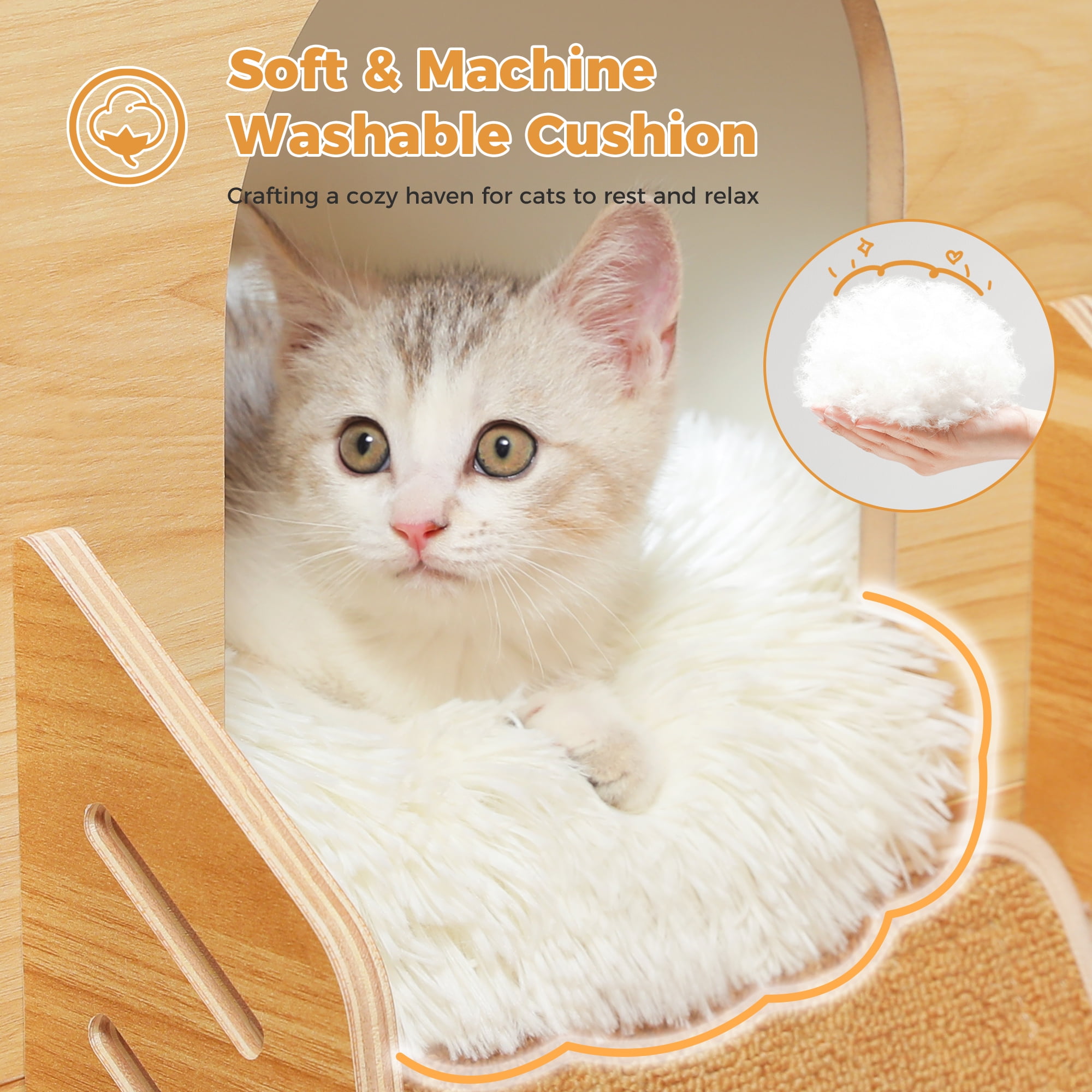 Pefilos 43" Modern Cat Tree Tower Rocket Shape, Multilevel Cat Condo for Large Cats, Cat Tower for Big and Fat Spacious, Beige