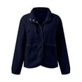 thumbnail image 4 of IROINNID Shearling Jacket for Women Winter Fall Button Down Y2K Shearling Jacket Warm Casual Fuzzy Trendy Jacket with Pocket,Dark Blue, 4 of 5