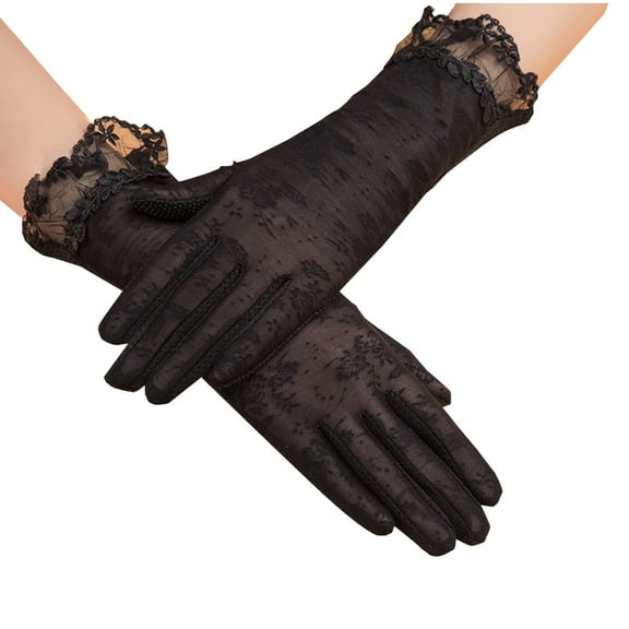Fesfesfes Women's Sunscreen Lace Gloves Mid length Elastic Breathable Ice Silk Gloves Fashion Comfortable Party Gloves