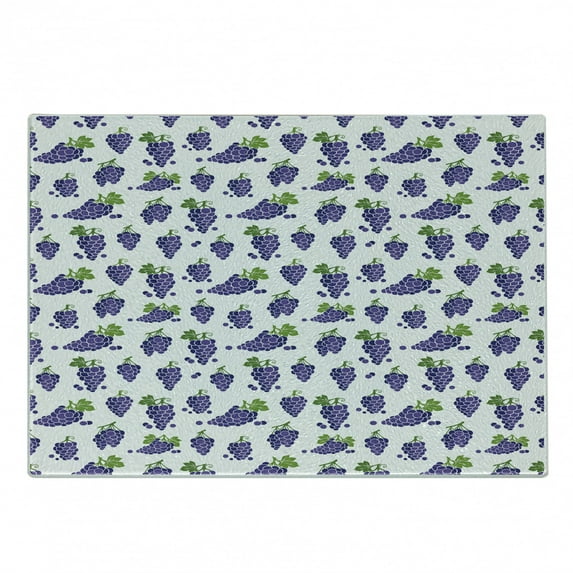 Vineyard Cutting Board, Fruit Patterned Juicy Organic Yummy Food Cottage Life Design, Decorative Tempered Glass Cutting and Serving Board, Small Size, Purple Green, by Ambesonne