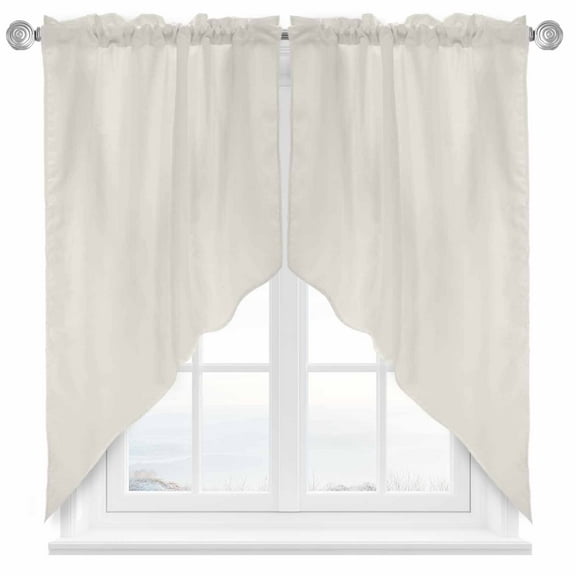 Solid Color Swag Valances for Windows 2 Pack Beige Swag Kitchen Curtains 63 Inches Long Rod Pocket Short Window Treatment for Kitchen Bathroom 36"x63"