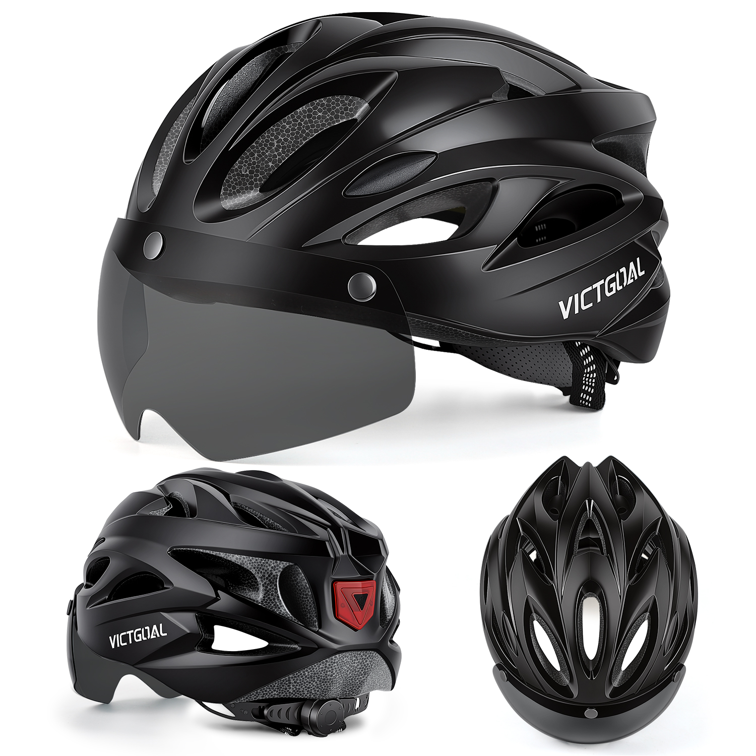 VICTGOAL Adult Bike Helmet with Light and Goggles photo 2