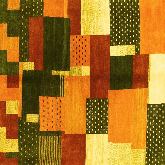 Ahgly Company Machine Washable Indoor Square Abstract Yellow Contemporary Area Rugs, 7' Square