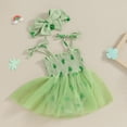 thumbnail image 6 of Douhoow Baby Girl Clover Jumpsuits 3M 6M 12M 18aM Green Shamrock Print Sleeveless Mesh Tulle Romper Dress with Headband, 6 of 9