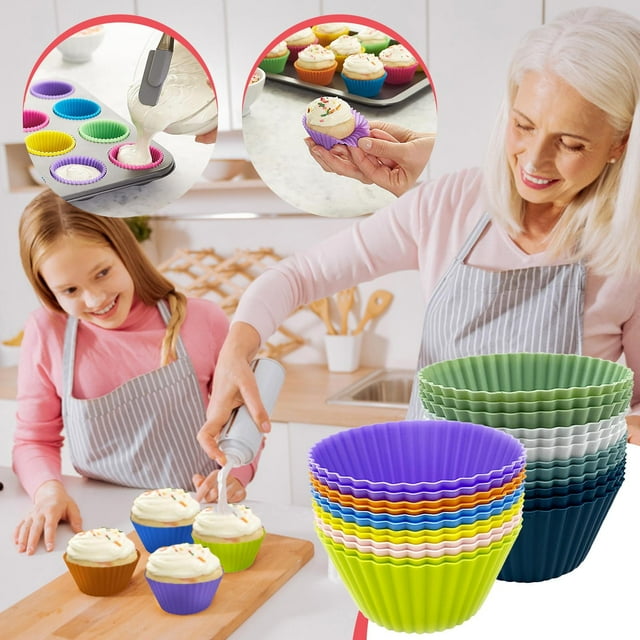 Iumwxz Kitchen Gadgets 12pc Muffin Cupcake Baking Tool Reusable Round Pudding Cup Kitchen Utensil Set Multicolor Silica Gel New Year Savings