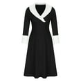 thumbnail image 6 of Women's V-Neck Dress with Plush Collar, Long Sleeve Winter Dress, Soft Polyester Fabric for Casual and Party Wear, 6 of 8
