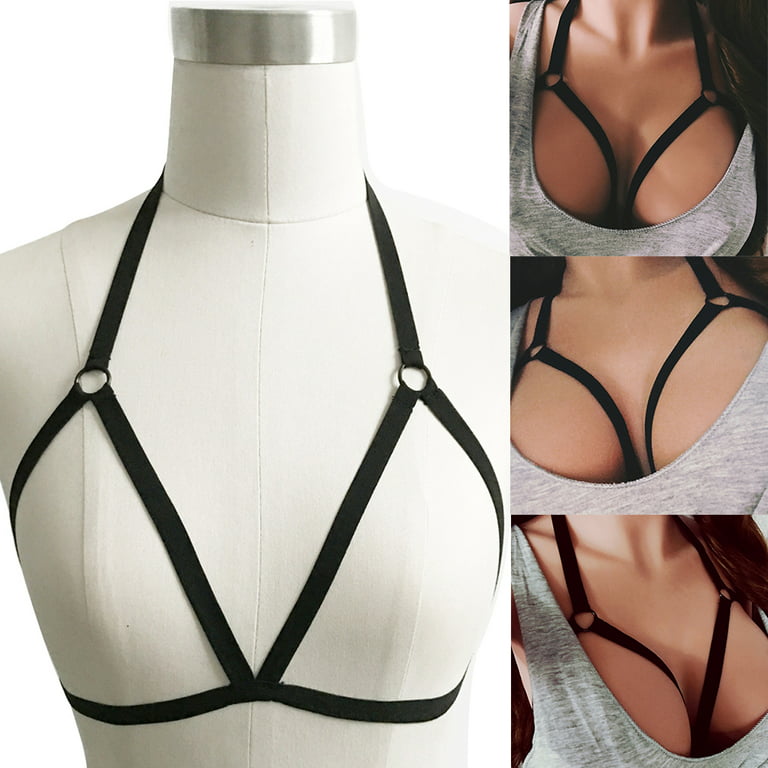 Jiaroswwei Women\'s Alluring Cage Harness Bra Elastic Strappy Hollow Out  Underwear Top