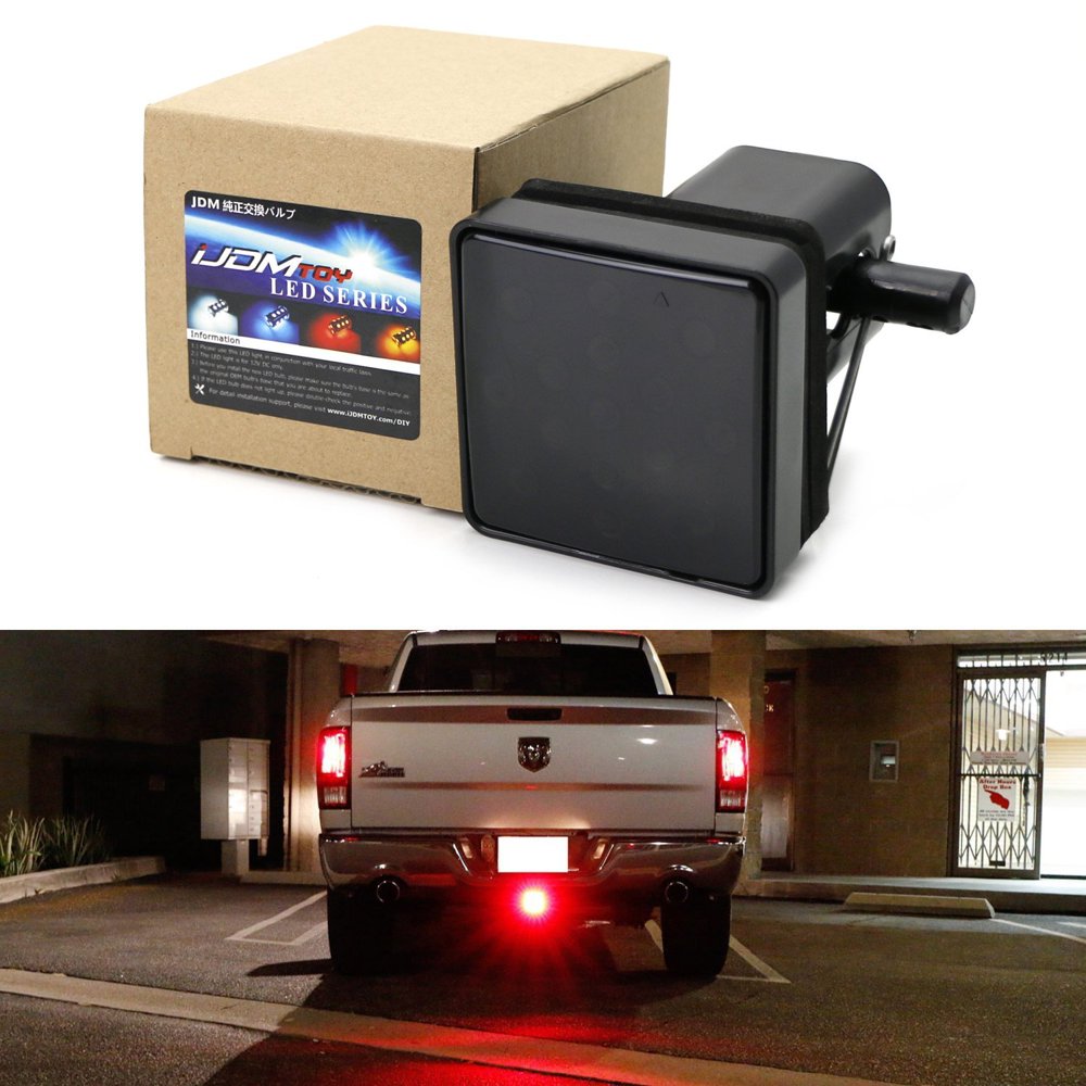 iJDMTOY Smoked Lens 15LED Super Bright Brake Light Trailer Hitch Cover