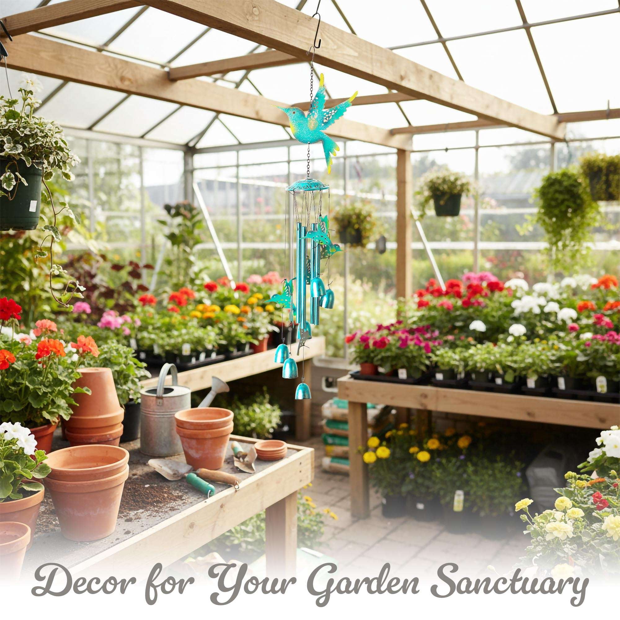 G128 Blue Hummingbird Wind Chimes for Outside | 32" Metal Outdoor Windchime for Garden, Patio, Porch