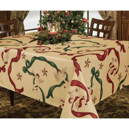Holiday Tablecloth - Holiday Christmas Printed Fabric Tablecloth, Cherub 52x70