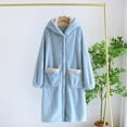 thumbnail image 2 of Button Down Fleece Bath Robes for Women Winter Thick Warm Hooded Bathrobe with Pockets Long Sleeve Casual Cozy Loungewear, 2 of 5