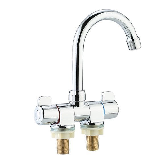 Amdohai Robinet de robinet de Cuisine RV Pliant Tournant Deux Poignées / Robinet de Cuisine RV Mural Robinet d'Eau Chaude et Froide pour Caravane