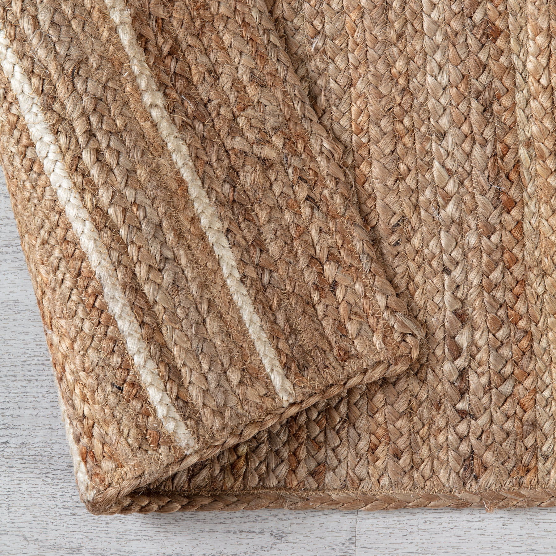 Jani  Anatolian Natural & Ivory Diamond Stripe Braided Area Rug 8' x 10'