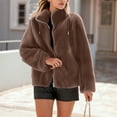 thumbnail image 2 of Nokdvo Sherpa Jackets for Women Winter Warm Fluffy Fleece Zipper Cardigan Stand Collar Long Sleeve Drawstring Casual Coats with Pockets,Brown 2XL, 2 of 5