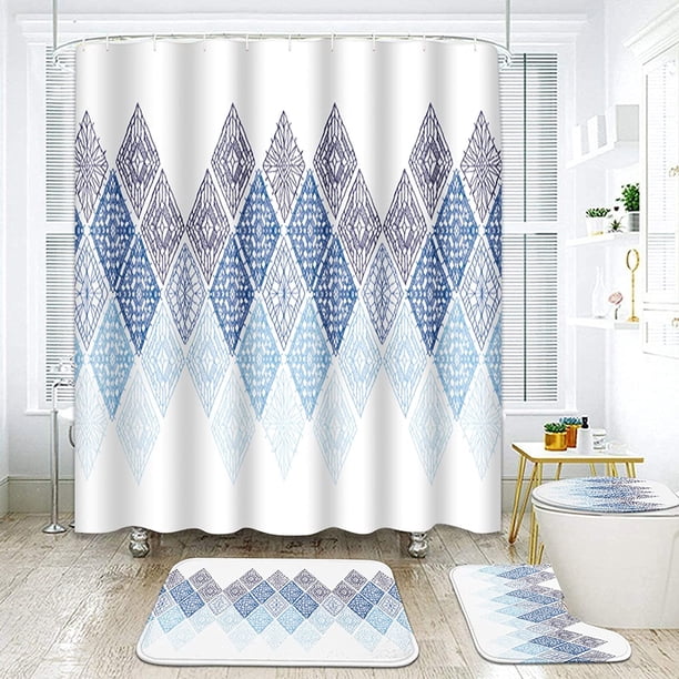 Juego de 4 cortinas de ducha con aceite de madera, masaje, vela relajante, agua ayurvédica, verde bambú, con alfombras antideslizantes, tapa de inodoro y alfombrilla de baño, juego de decoración de ba JFHHH pequeña