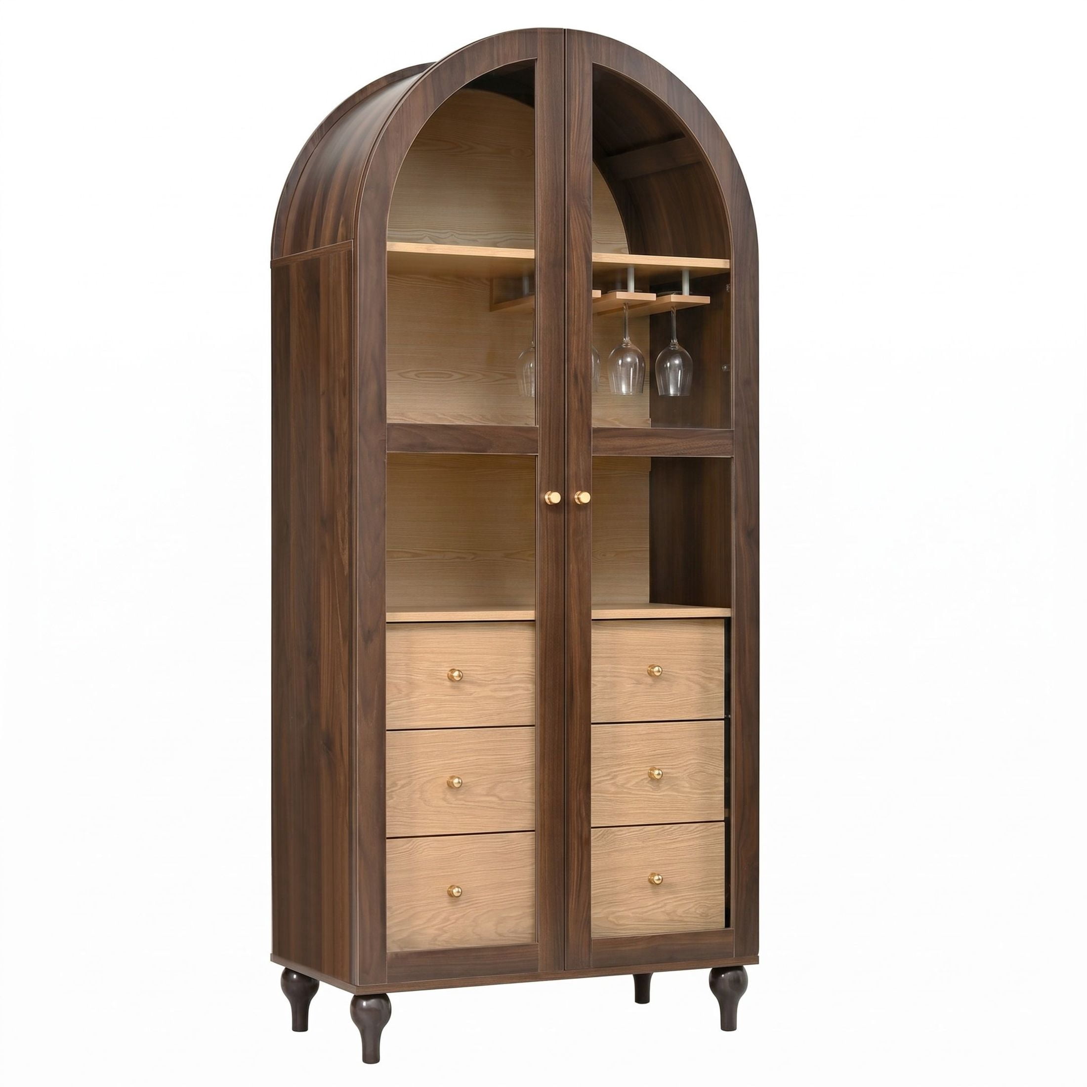 Christopher Knight Home 69" Vintage Arched Pantry Cabinet, Glass Door with Adjustable Shelves, Walnut