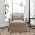 thumbnail image 3 of Swivel Barrel Chair, Linen Blend Single Sofa Chair with Pillow and Skirt, Round Accent Chair with Deep Seat and Metal Base, Leisure Club Chair for Living Room Bedroom Office, Beige, 3 of 9