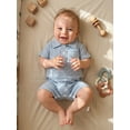thumbnail image 4 of Cenuakty Baby Boy Summer Romper Casual Stylish Surface Textured Button Collared Short Sleeve Infant Jumpsuit, 4 of 9