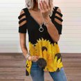 thumbnail image 1 of DPTALR T-Shirt Femme à Imprimé Ajouré Col en V Manches Courtes Blouse Décontractée, 1 of 6