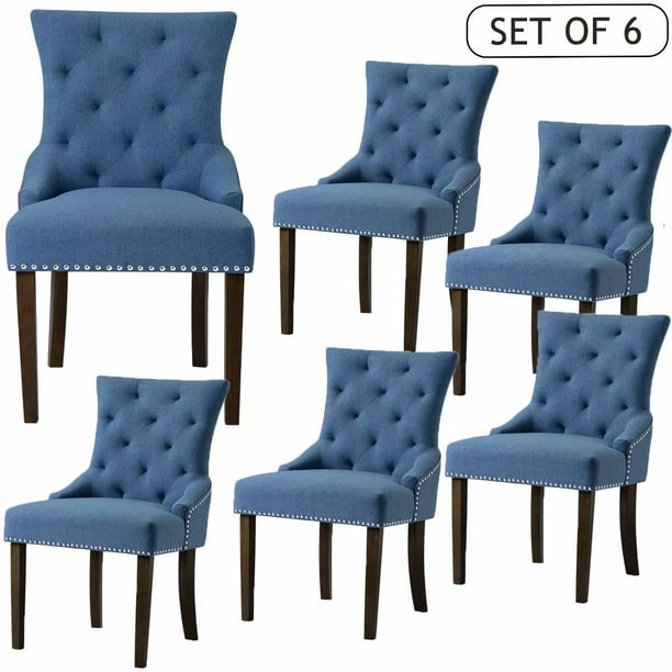 Piscis Dining Chairs Set Of 6 Modern, Blue Upholstered Dining Arm Chairs