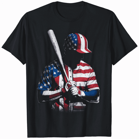 Patriotic American Flag Baseball Batter Unisex Short Sleeve Graphic T-Shirt