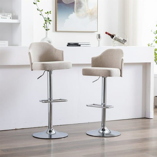 Set of 2 Counter Swivel Bar Stools, Adjustable Bar Chairs with Bent