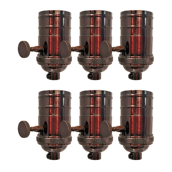Royal Designs, Inc. Full Range 3 Way Vintage Turn Knob Dimmer Lamp Socket, Oil Rubbed Bronze, Set of 6