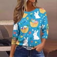 thumbnail image 6 of Ichuanyi Womens Easter Printed 3/4 Length Sleeve Tops Casual Loose Fit Crewneck T Shirts Cute Solid Three Quarter Length Tunic Tops, 6 of 7