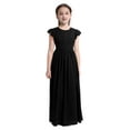 thumbnail image 2 of Ocealan Robe de Demoiselle d'Honneur Junior pour Fille, Fille aux Fleurs, Chiffon Plissé, Manches Courtes, Robe Maxi de Concours et de Fête, Noir, 8, 2 of 7