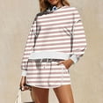 thumbnail image 6 of Bloomae 2 Piece Striped Sets for Women Casual Tracksuit Long Sleeve Crew Neck Pullover Sweatshirt Drawstring Elastic Waist Skirted Skorts Matching Set Lounge Wear Sweat Suit Khaki XL, 6 of 7