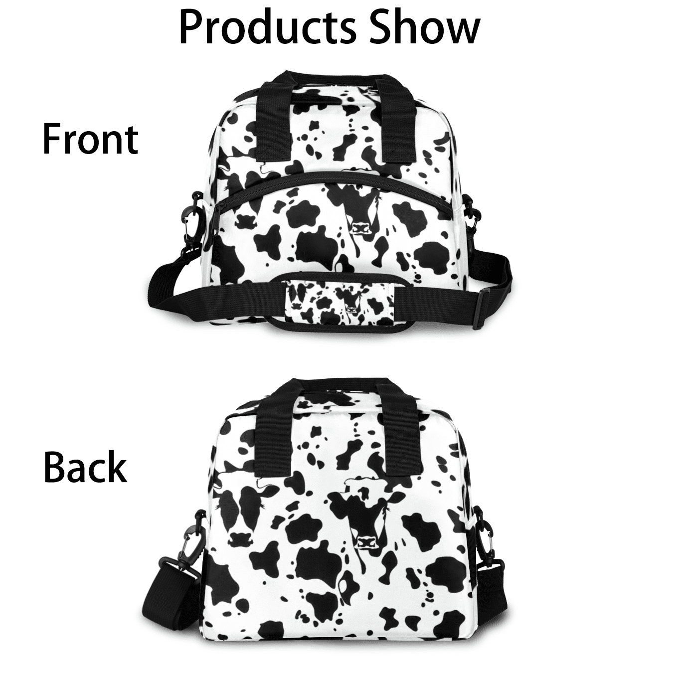 Herdesigns Funny Cow Print Insulated Lunch Bag for Women Men Adults Large Reusable Lunch Box Leakproof Portable Cooler Tote Bags with Adjustable Shoulder Strap
