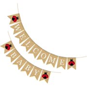 Sunflower Decor Welcome Baby Banner Jute Burlap Welcome Baby Garland Rustic Gender Reveal Swallowtail Bunting Ladybug for Baby Shower Party Decoration Supplies Photo Banner