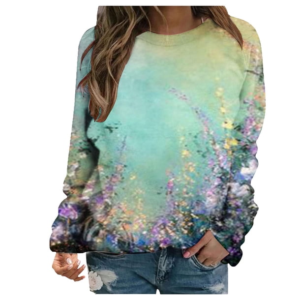 Sudadera estampada con cuello redondo y manga larga para mujer a la moda Fridja bvmnju607