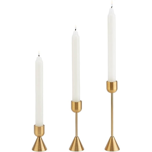 Set of 3 Taper Candle Holders Gold Candlestick Holders Aluminium Candle Stick Holders Vintage Modern Decorative for Wedding Thanksgiving Mother's Day Birthday Party Holiday