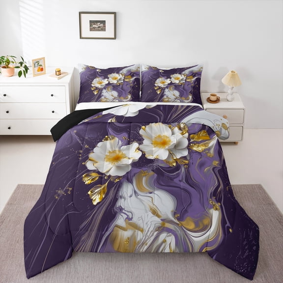 Homewish Marble Artwork Adult Bedding Comforter Set, Romantic Purple Abstract Twin Comforter Sets, Modern Fashion Art Reversible Bedding Set, Breathable Home Decor, 2-Piece