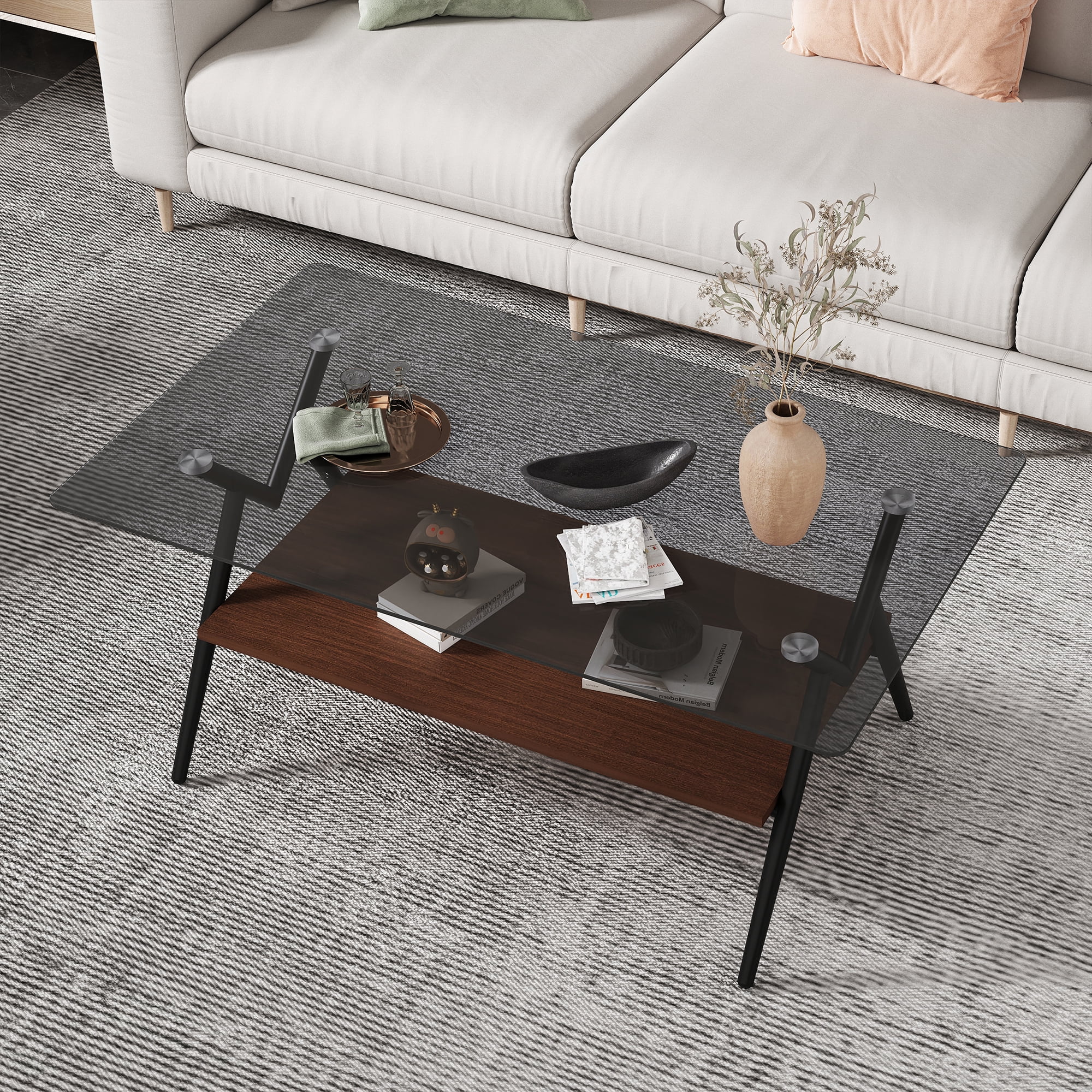 MAYEERTY 3-Piece Coffee Table & End Table Set – Gray Tempered Glass & MDF Layer