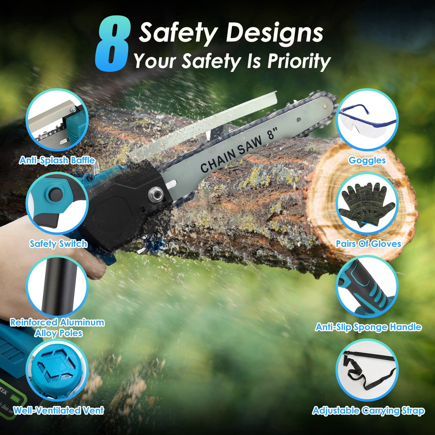 2-in-1 Cordless Pole Saw & Handheld Chainsaw, 1200W Brushless Motor with 2x3000mAh Batteries, 13FT Reach Adjustable Head, Auto Oil Lubrication & Safety Kit for Tree Pruning