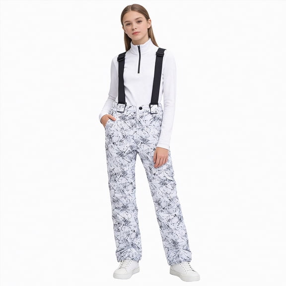 HCNTES Boys Girls Winter Snowsuit with Adjustable Straps Children's Insulated Bib Overalls for Ski Fun(A-Light Gray,11-12 Years)