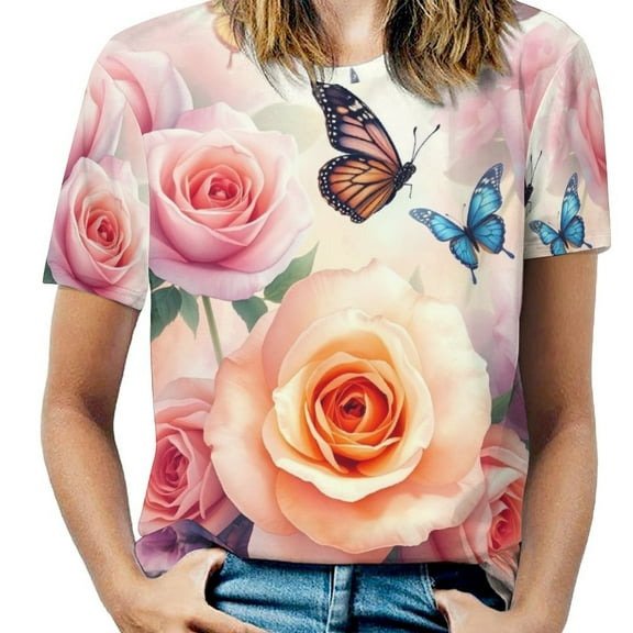 Enchanting Rose T-Shirt O Neck Oversize T-Shirts Short Sleeve Classic Tees Women Summer Graphic Tops