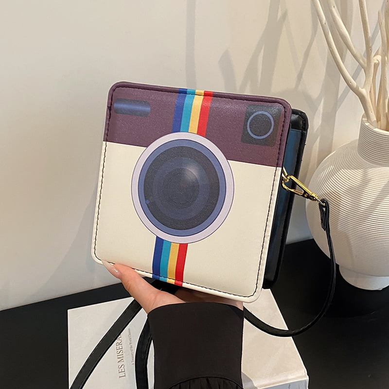 2025 New Fall Trendy Camera Bag for Women, Stylish Niche Color-Block PU Crossbody Bag - Small Vertical Square Shoulder Bag with Zipper Closure for Daily Matching (Black)