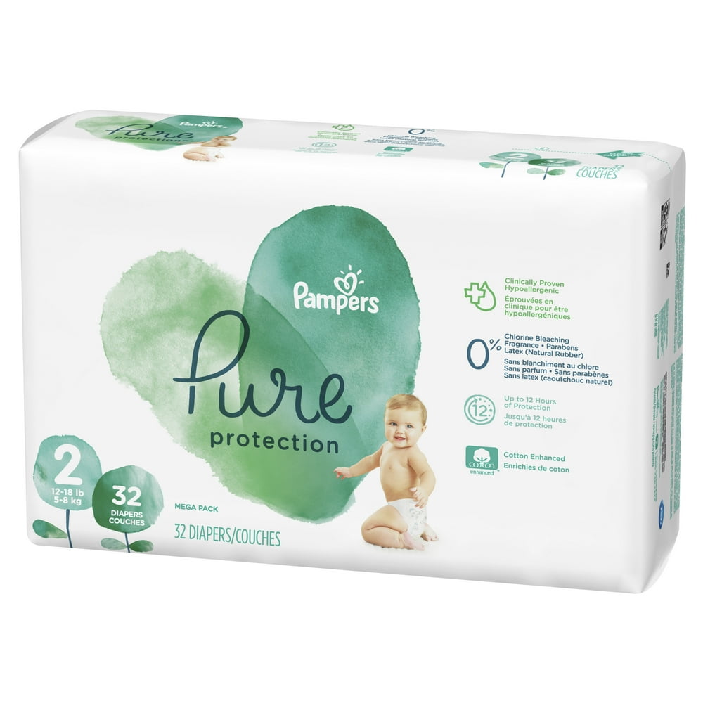 Diapers Size 2, 32 Count Pampers Pure Protection Disposable Baby