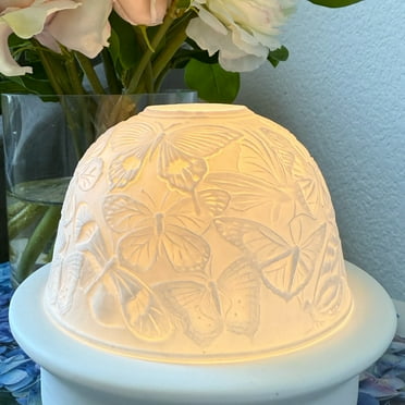 Hellmann Versand Starlight Votive Light Summer Butterflies Glowing Tea Candle Holder Porcelain Dome