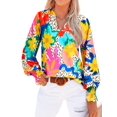 thumbnail image 1 of Blusa MASCOMODA de chifón floral con cuello en V y manga larga para mujer, 1 of 7