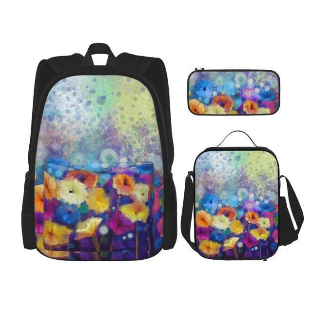 Balery Spring Flower Seasonal Mochila Escolar 3 en 1 para Niños - Mochila Resistente con Lonchera Térmica y Estuche - Mochila Escolar para Niños y Niñas