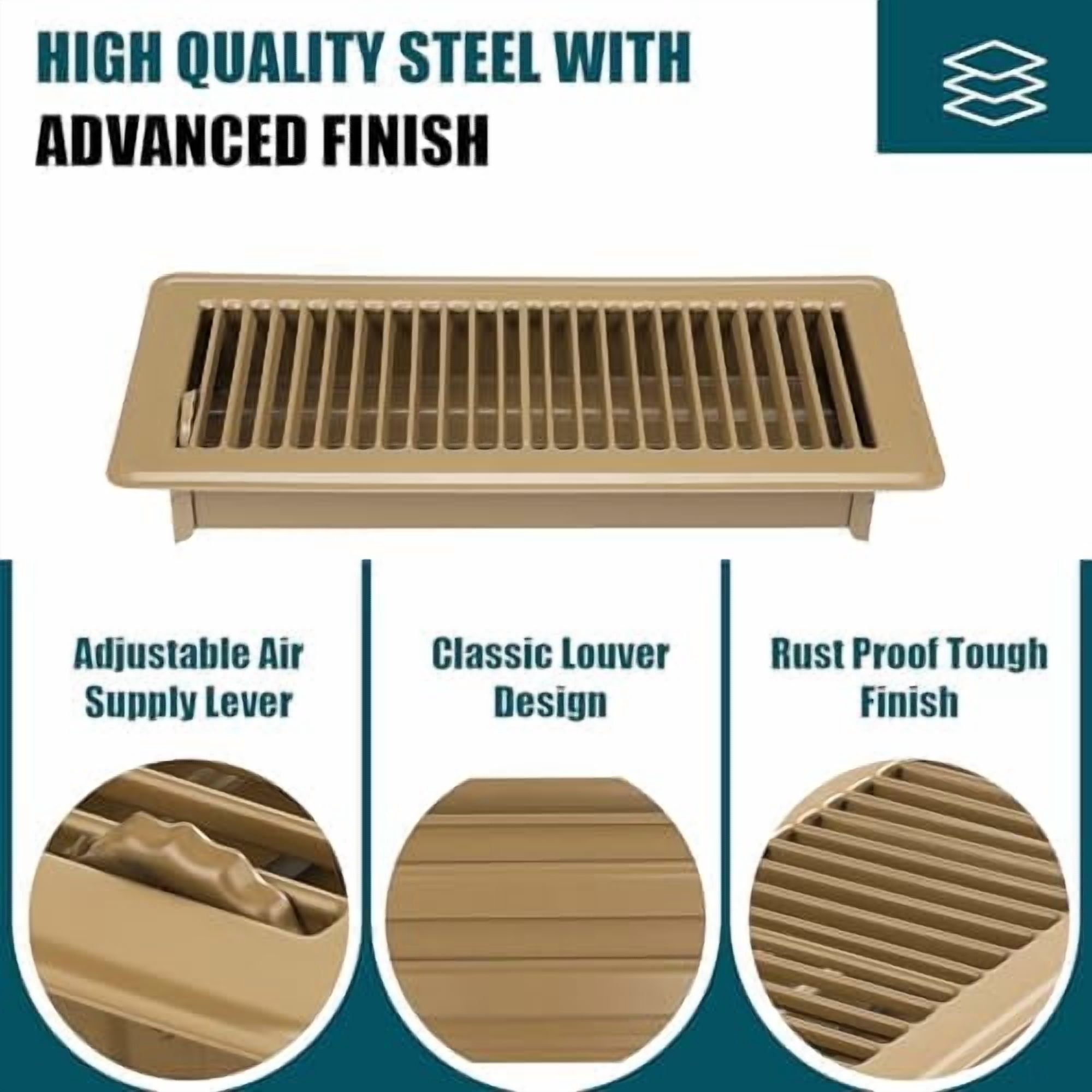 Floor Register 4x12, 4 Pack Floor Vent Covers, Steel Adjustable Air Supply Grille Register Vent Cover Grill for Sidewall and Floor, Vent Covers for Home Floor,Brown